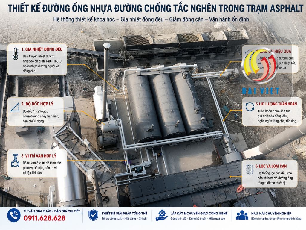Hình ảnh cách thiết kế đường ống nhựa đường chống tắc nghẽn trạm Asphalt