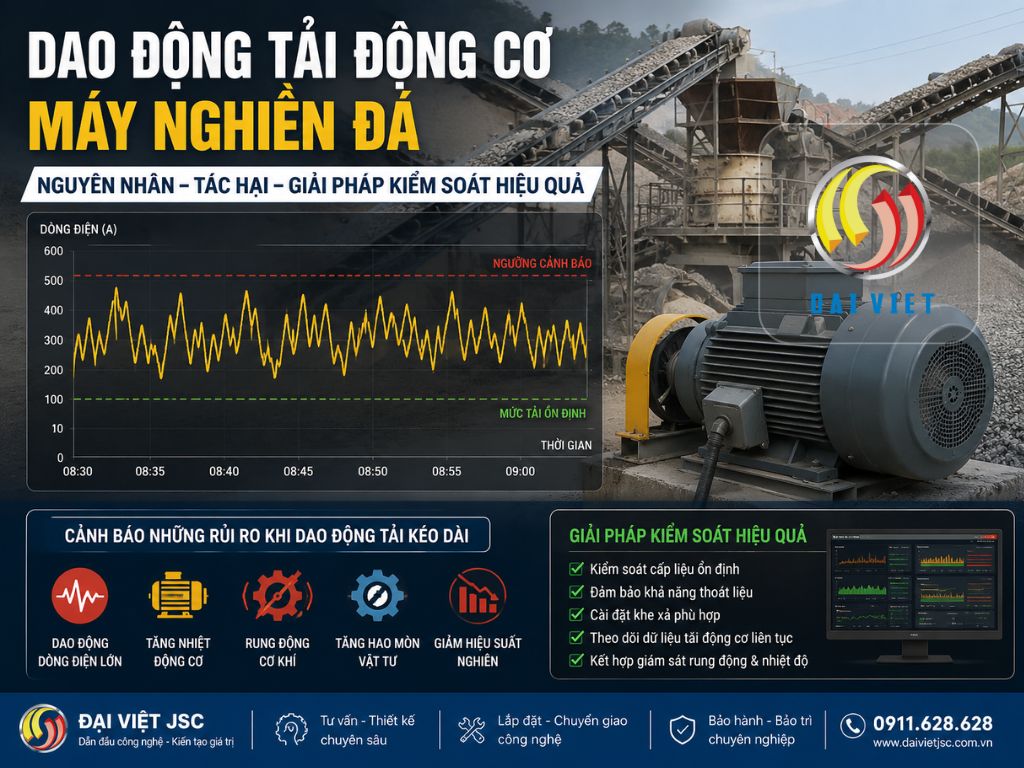 Hình ảnh dao động tải động cơ máy nghiền đá gây tổn thất vận hành