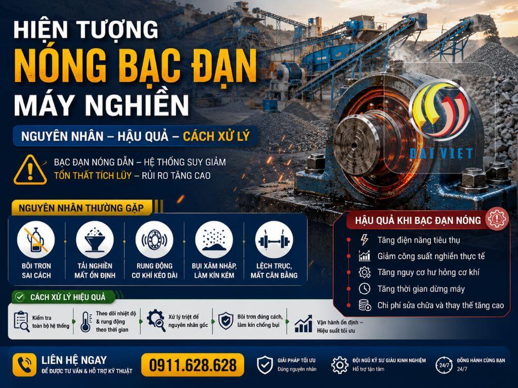 Hình ảnh Hiện tượng nóng bạc đạn máy nghiền có thể gây hỏng dây chuyền như thế nào?