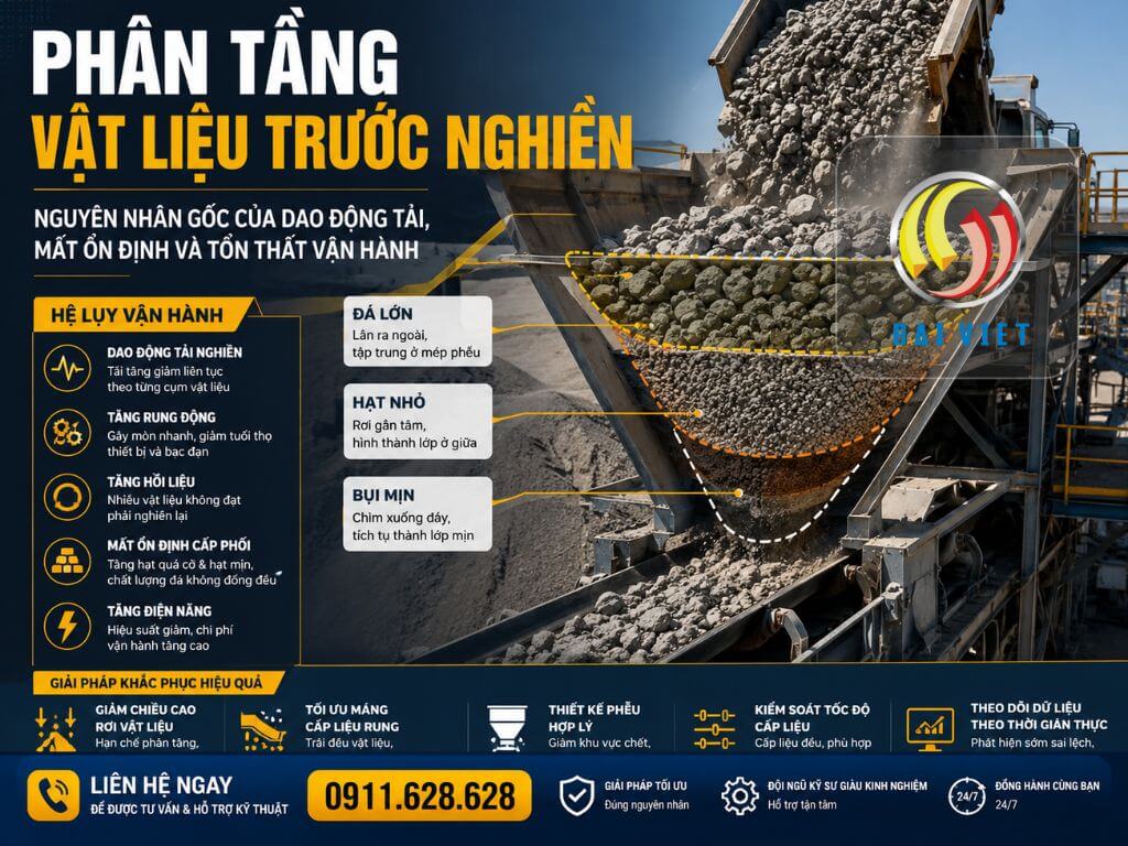 Hình ảnh Hiện tượng phân tầng vật liệu trước nghiền và các sai lệch vận hành