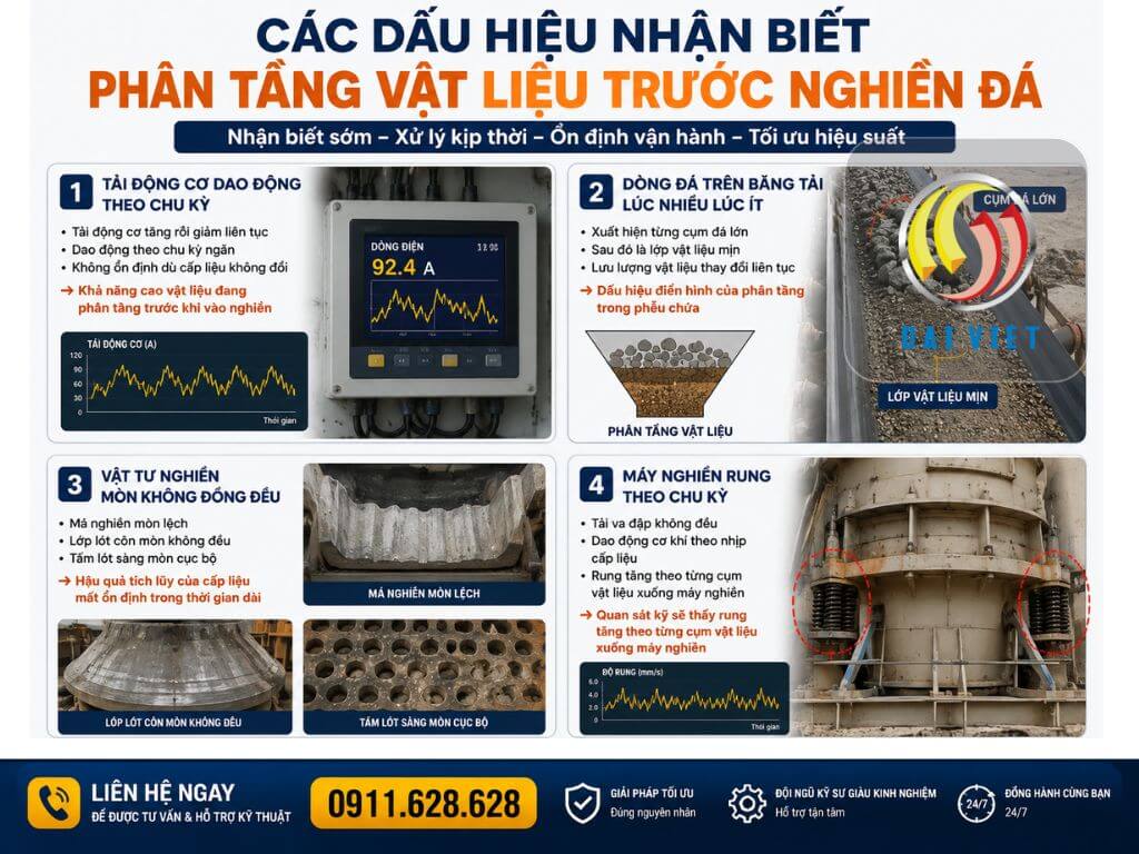 Hình ảnh các dấu hiệu nhận biết phân tầng vật liệu trước nghiền đá