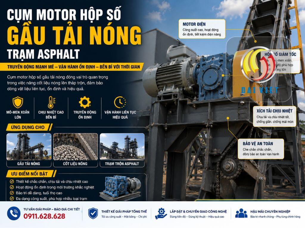 Hình ảnh cum mô tơ hộp số cho gầu tải nóng trạm Asphalt
