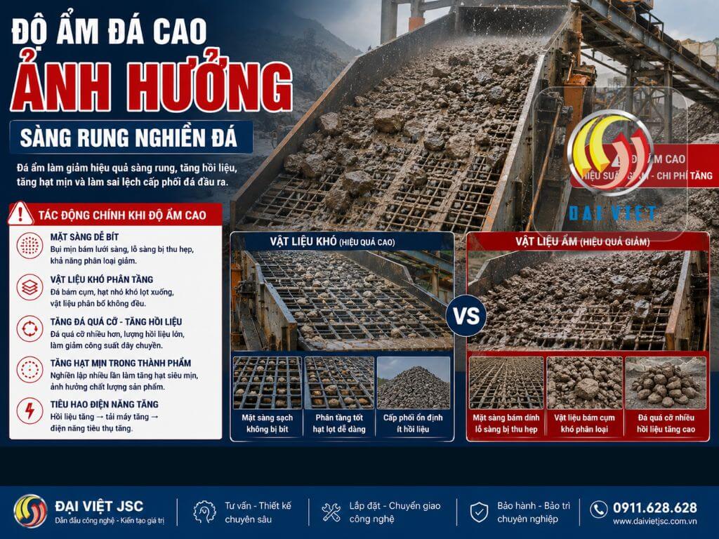 Hình ảnh độ ẩm đá cao ảnh hưởng sàng rung nghẹn liệu