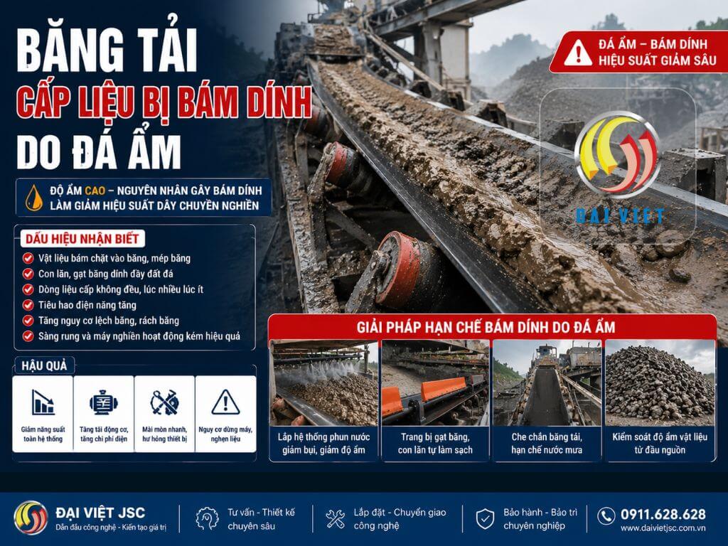 Hình ảnh độ ẩm đá cao bám dính băng tải nghiền đá