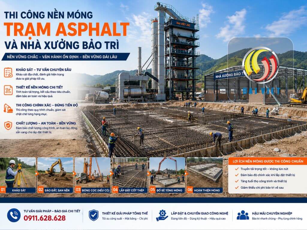 Hình ảnh minh họa thi công nền móng trạm Asphalt và nhà xưởng bảo trì trạm Asphalt