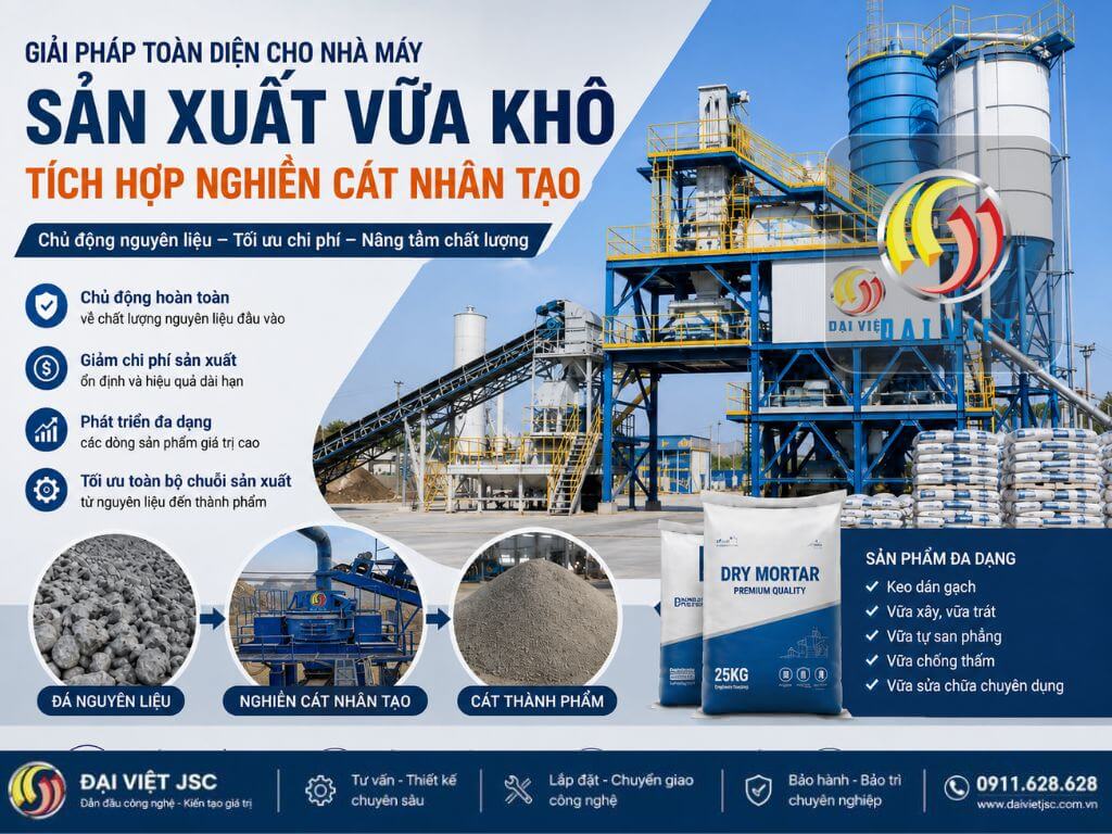 Nhà máy sản xuất vữa khô tích hợp nghiền cát nhân tạo có lợi gì?