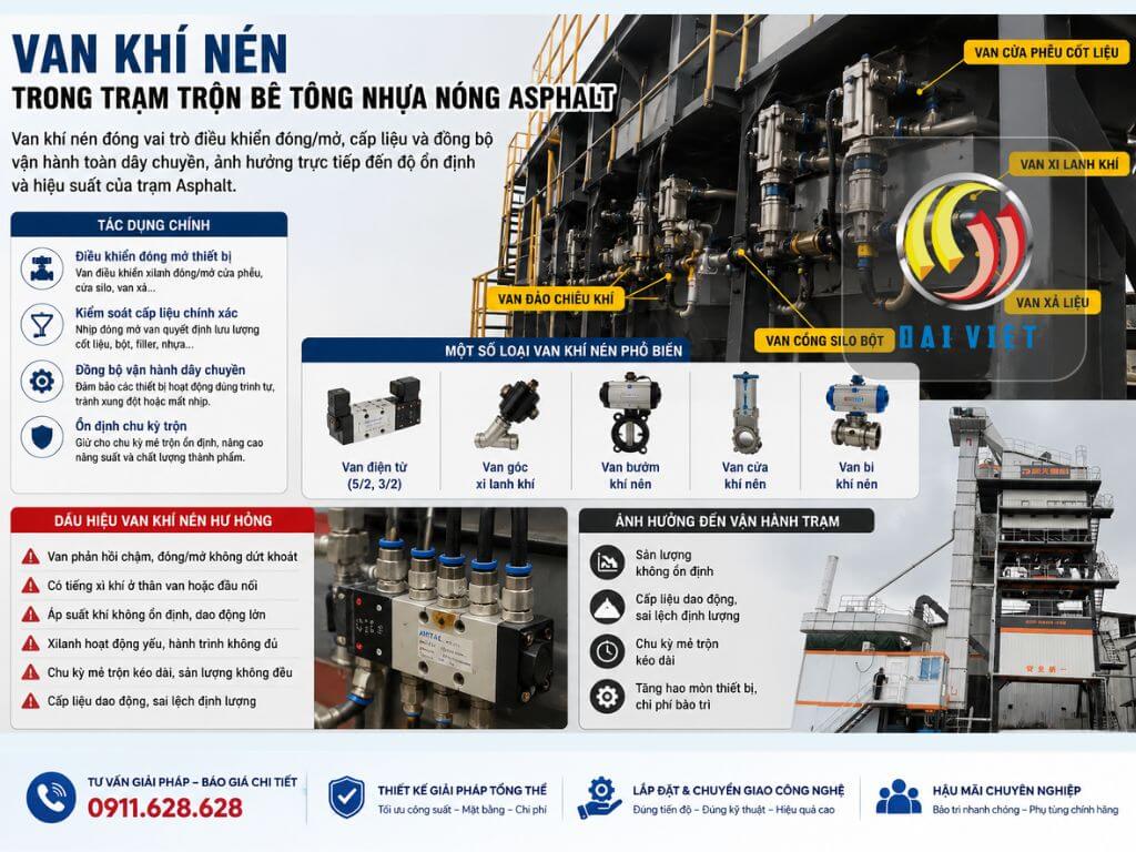 Tác dụng van khí nén trong trạm trộn bê tông nhựa nóng Asphalt