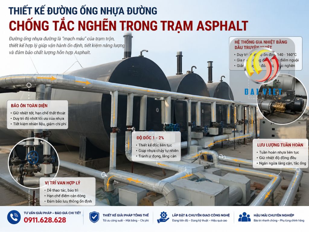 Thiết kế đường ống nhựa đường chống tắc nghẽn trong trạm Asphalt