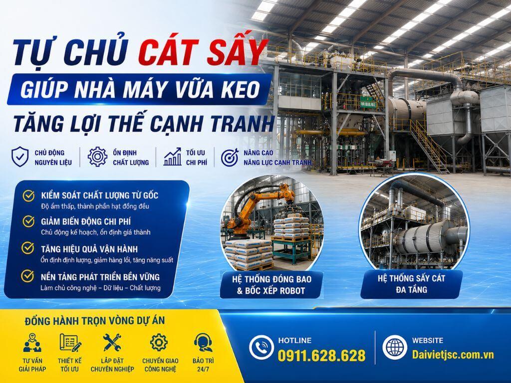 Tự chủ cát sấy giúp nhà máy vữa keo tăng lợi thế cạnh tranh thế nào?